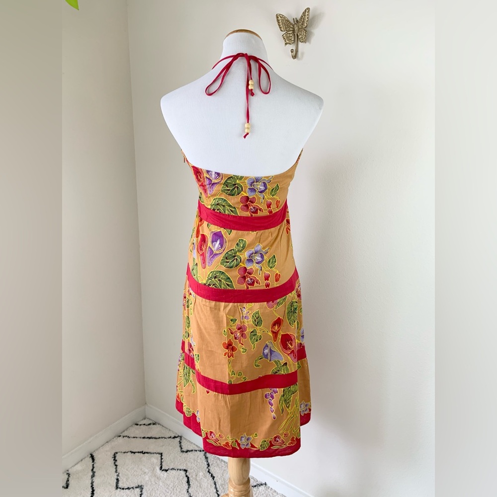 Vintage Y2K Sweetees Floral Halter Dress - Yellow with Red Trim - Picture 4 of 11